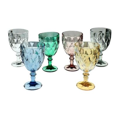 Coloured diamond-cut goblet set, 6pcs