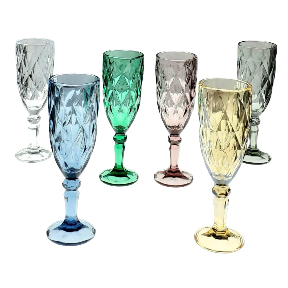 Coloured Diamond-Cut Champagne Flutes, 6pcs