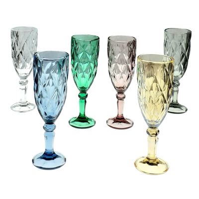 Coloured Diamond-Cut Champagne Flutes, 6pcs