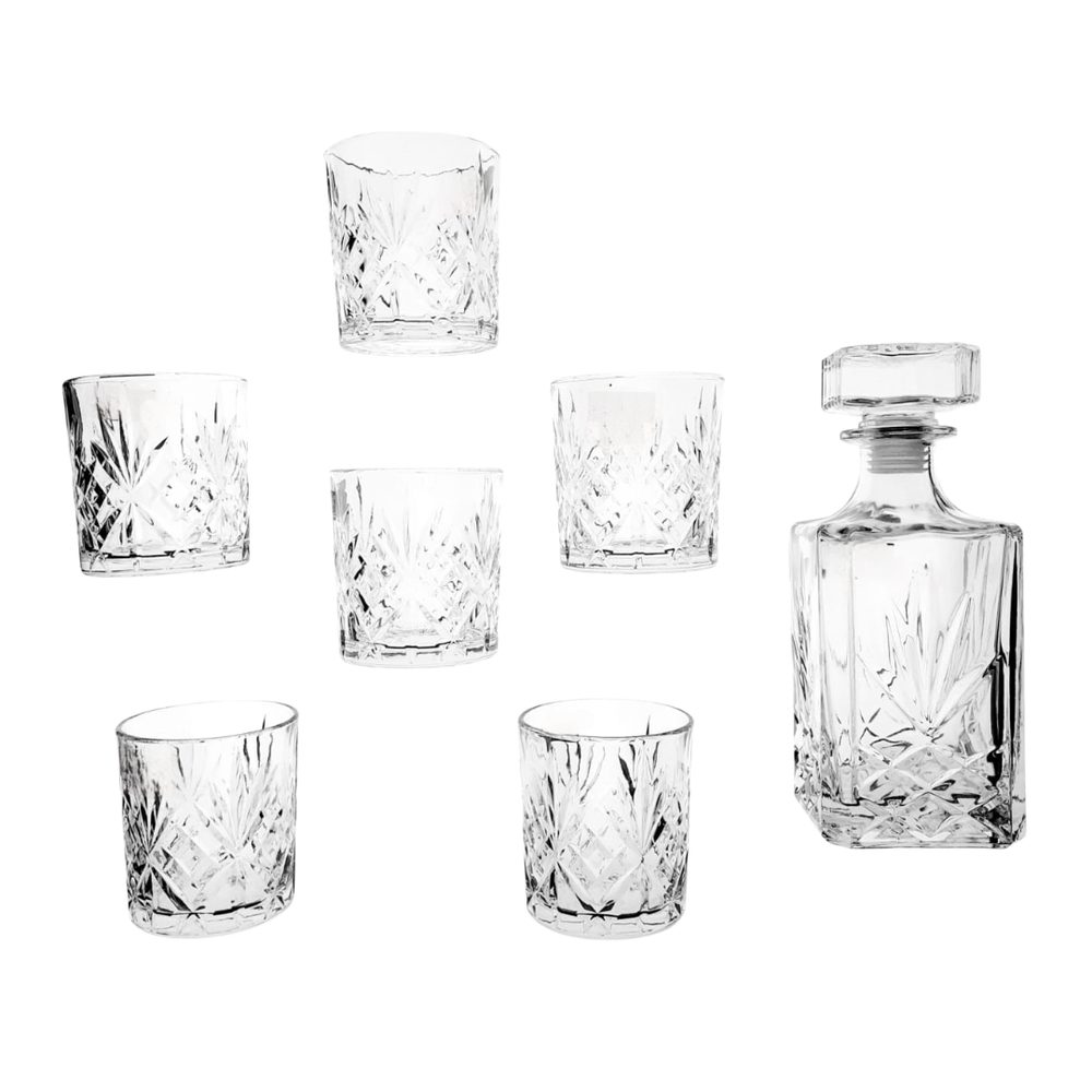 Cut-Pattern Whisky Decanter Set, 7 Pieces