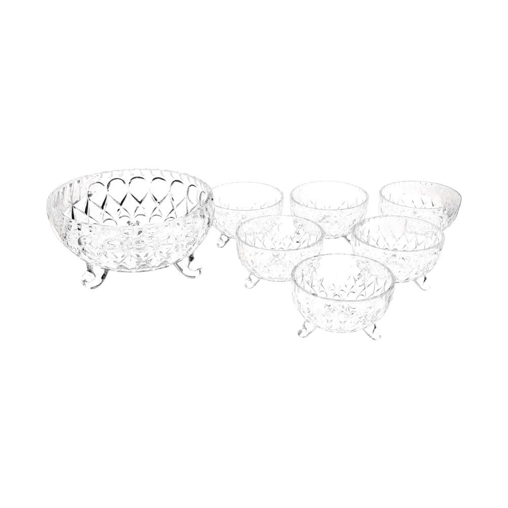 Cut-Pattern Glass Dessert Bowl Set, 7 Pieces