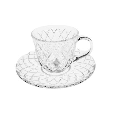Cut-pattern glass tea cup and saucer set