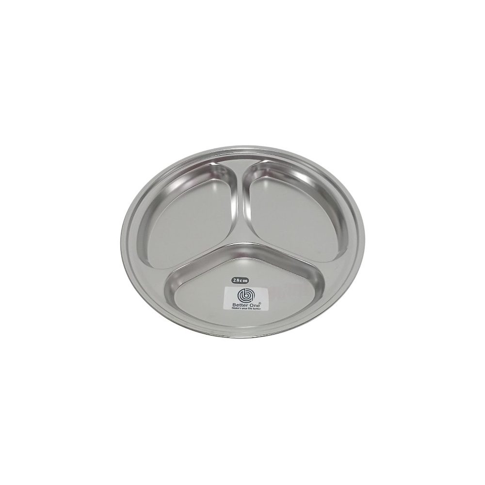 Stainless Steel 3-Compartment Round Plate
