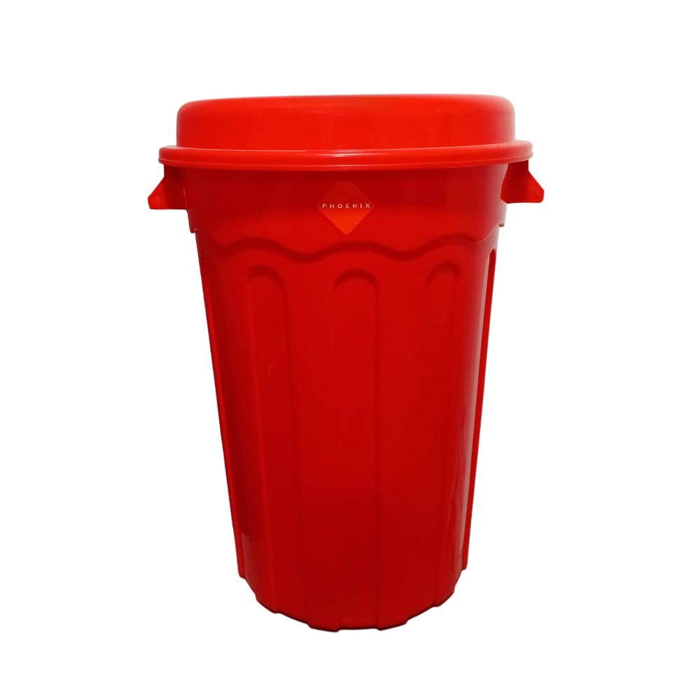 Red Plastic Barrel Bin With Lid