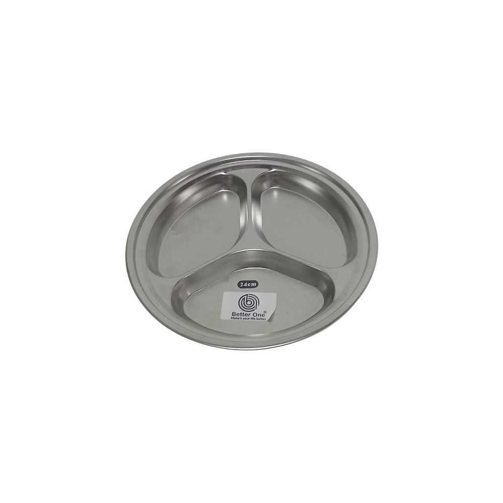 Round S/S Three-Section Divided Plate 24cm