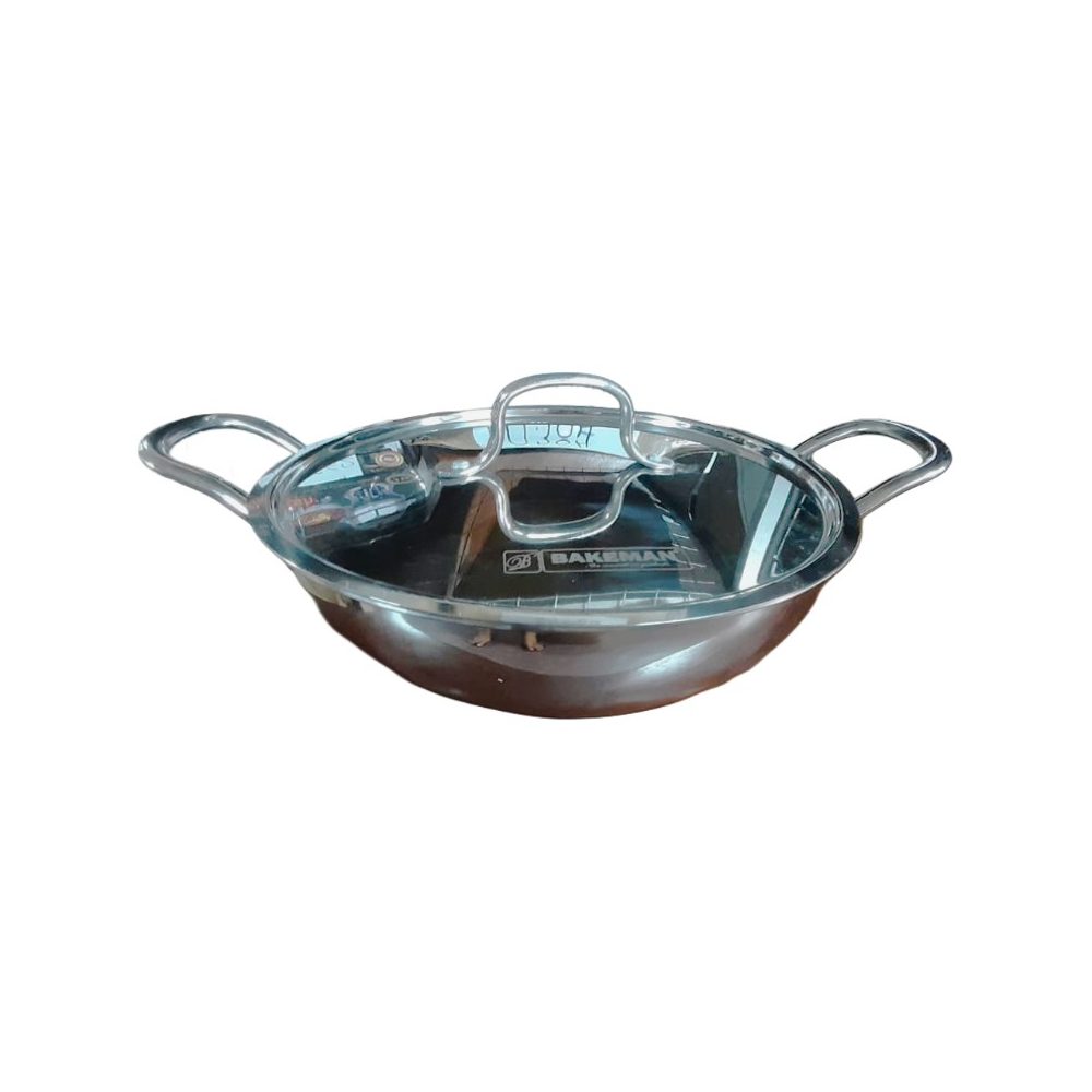 Stainless Steel Kadai With Glass Lid, 22cm