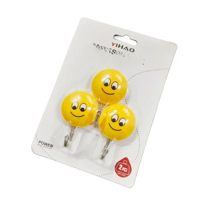 Smiley Face Self-Adhesive Hooks (3 Pack)