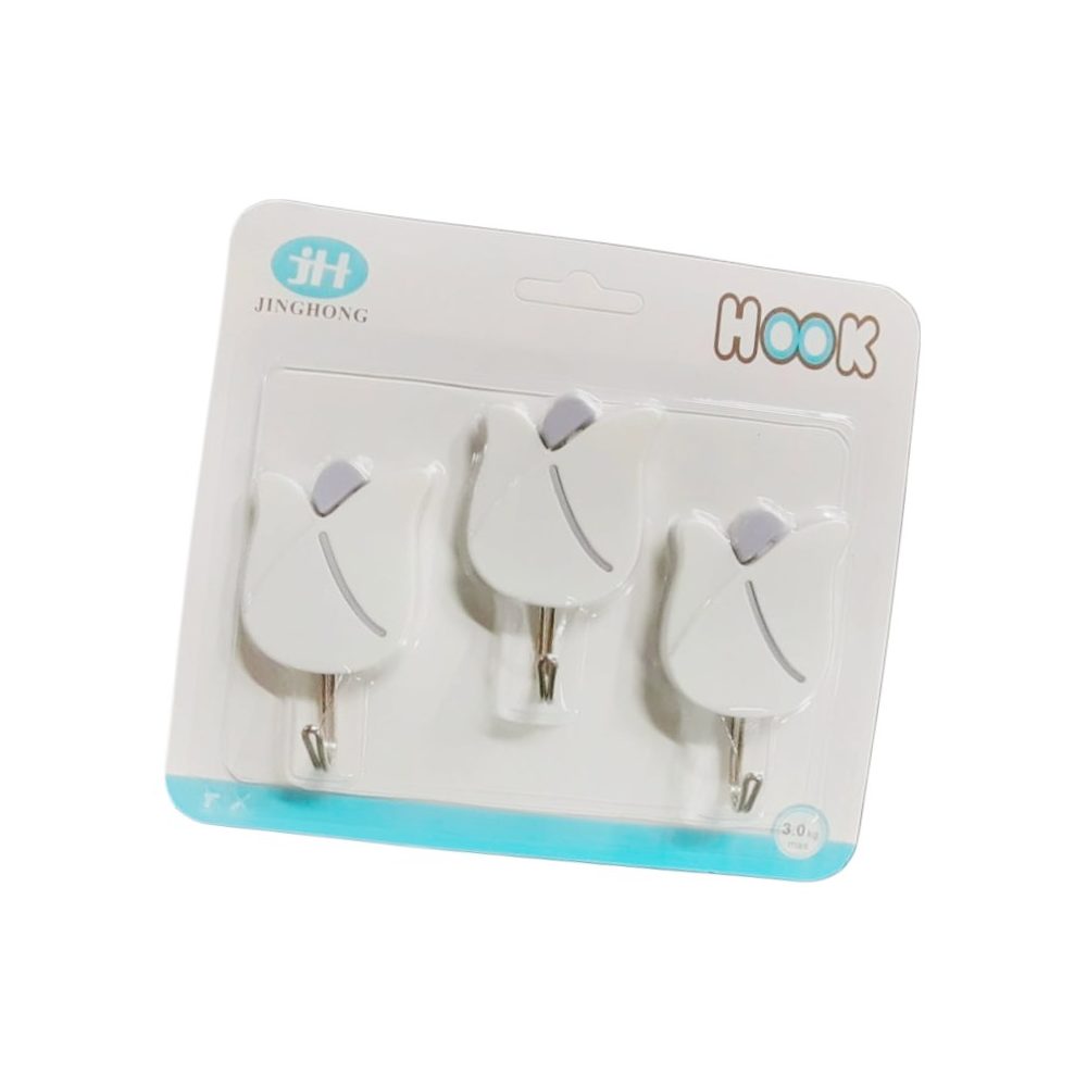 Self-adhesive plastic wall hooks, 3-pack