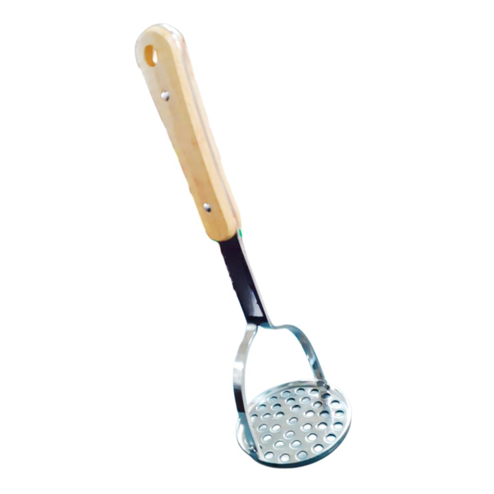Stainless steel potato masher, wooden handle