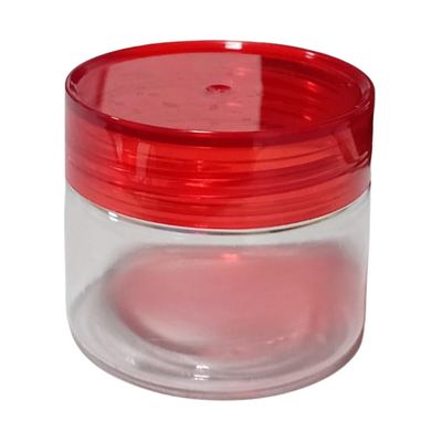 Small clear PET jar with red lid
