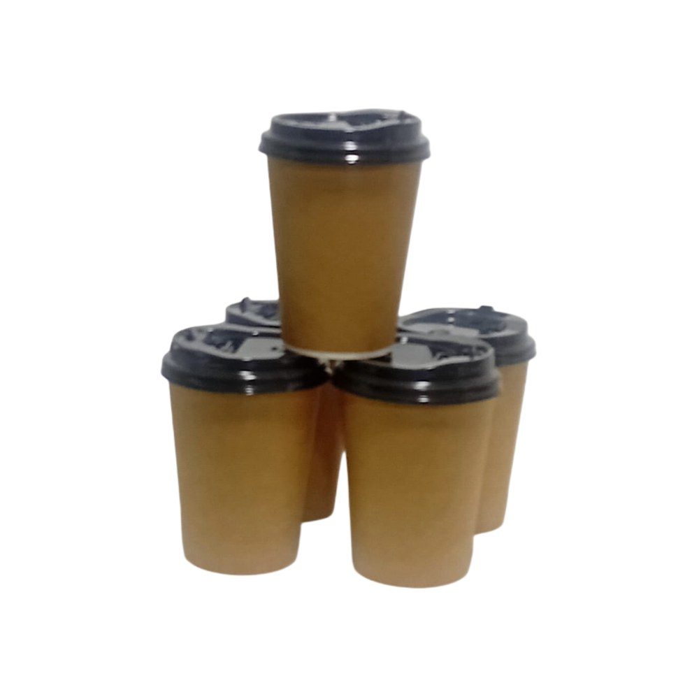 Kraft Paper Coffee Cups With Lids, 350ml