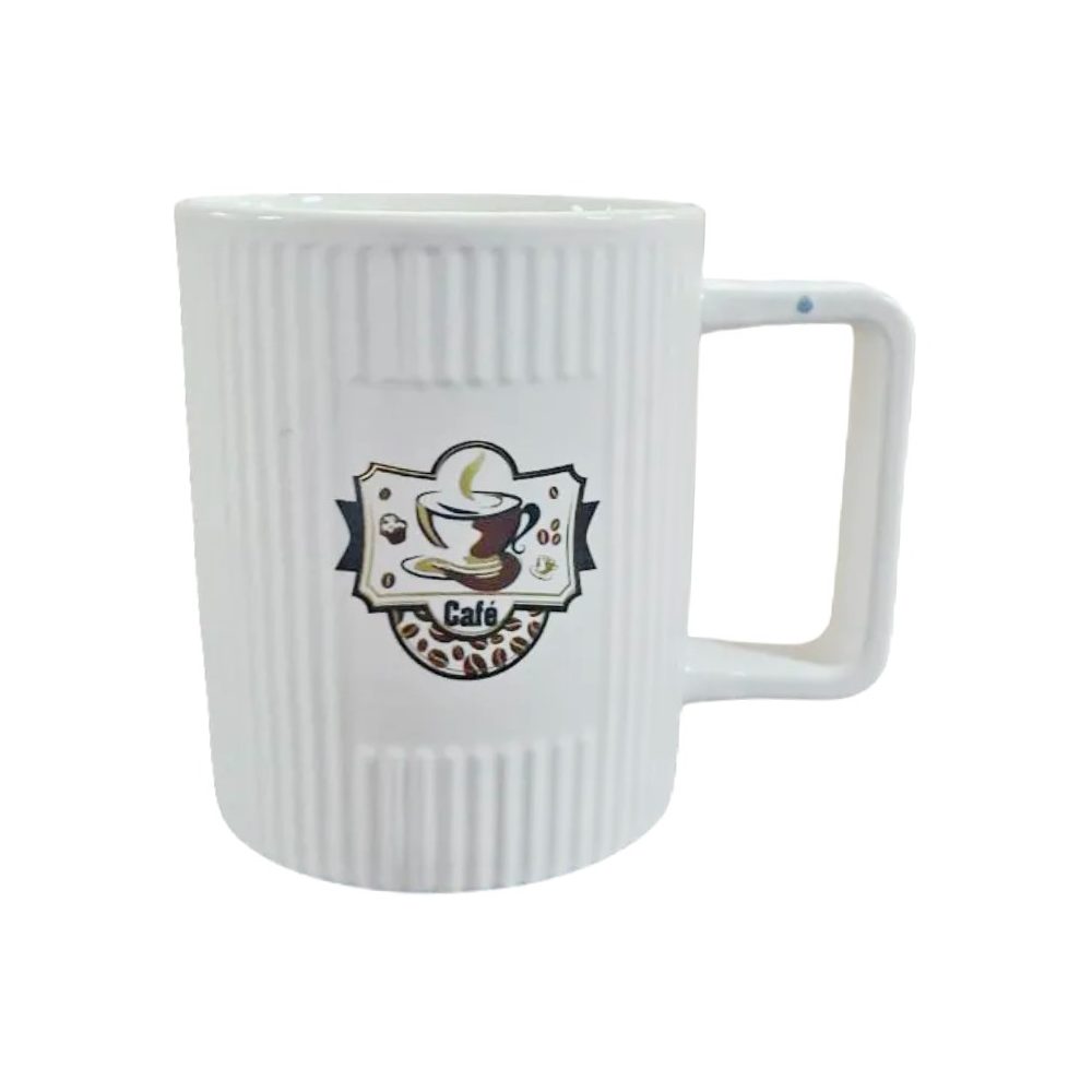 Ribbed white ceramic coffee mug