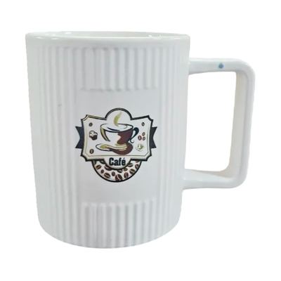 Ribbed white ceramic coffee mug