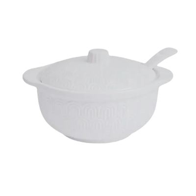 Lidded ceramic soup bowl with spoon