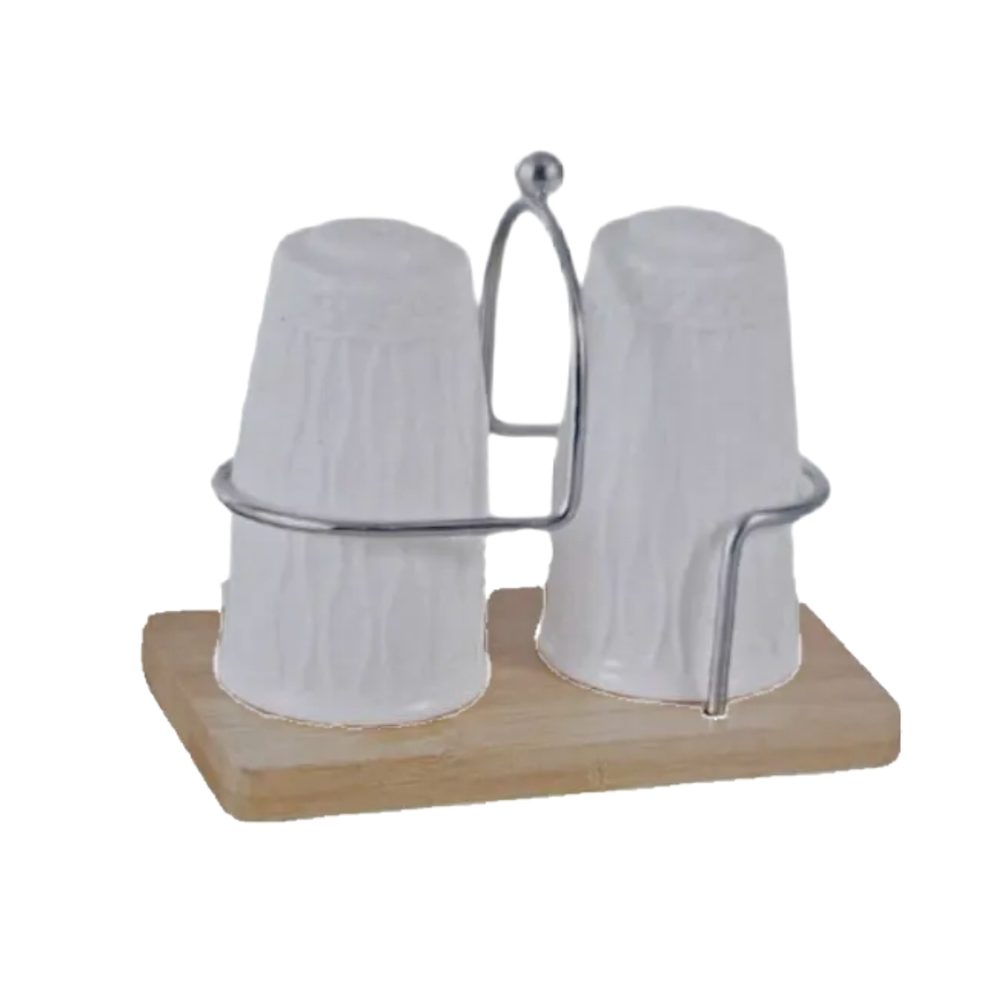 Ceramic salt and pepper set with stand