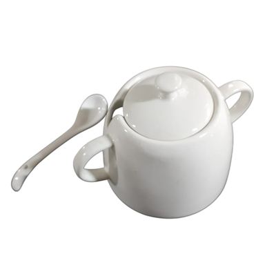 White Ceramic Sugar Pot with Spoon