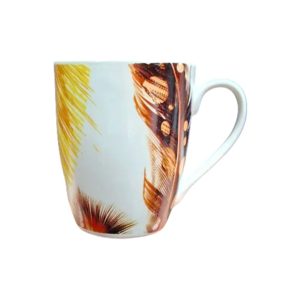 Printed Ceramic Mug, Feather Design