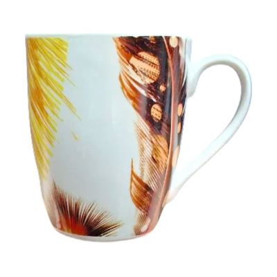 Printed Ceramic Mug, Feather Design