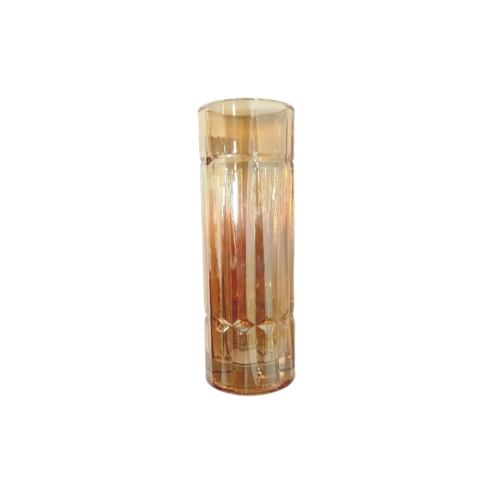 Tall ribbed amber glass vase