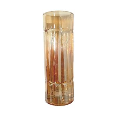 Tall ribbed amber glass vase