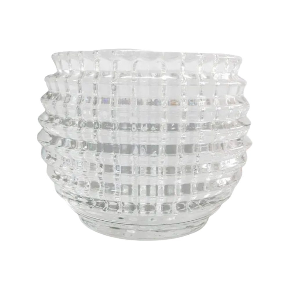 Cut-pattern round glass vase