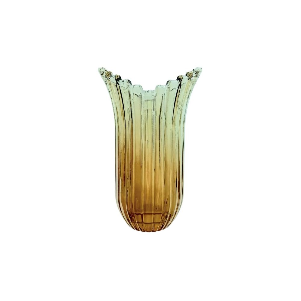 Amber ribbed glass flower vase