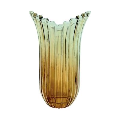 Amber ribbed glass flower vase