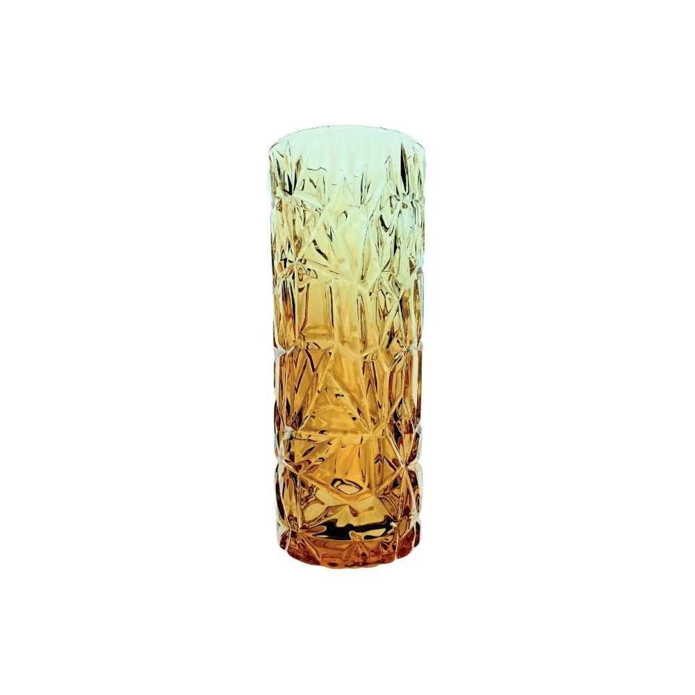 Amber Cut-Glass Cylinder Vase