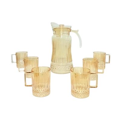 Amber Glass Jug and Mug Set, 7 Pieces
