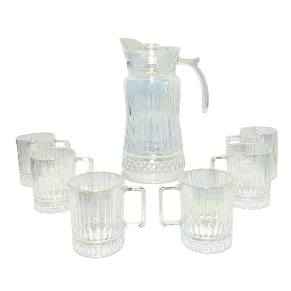 Rainbow 7-piece glass jug and mug set