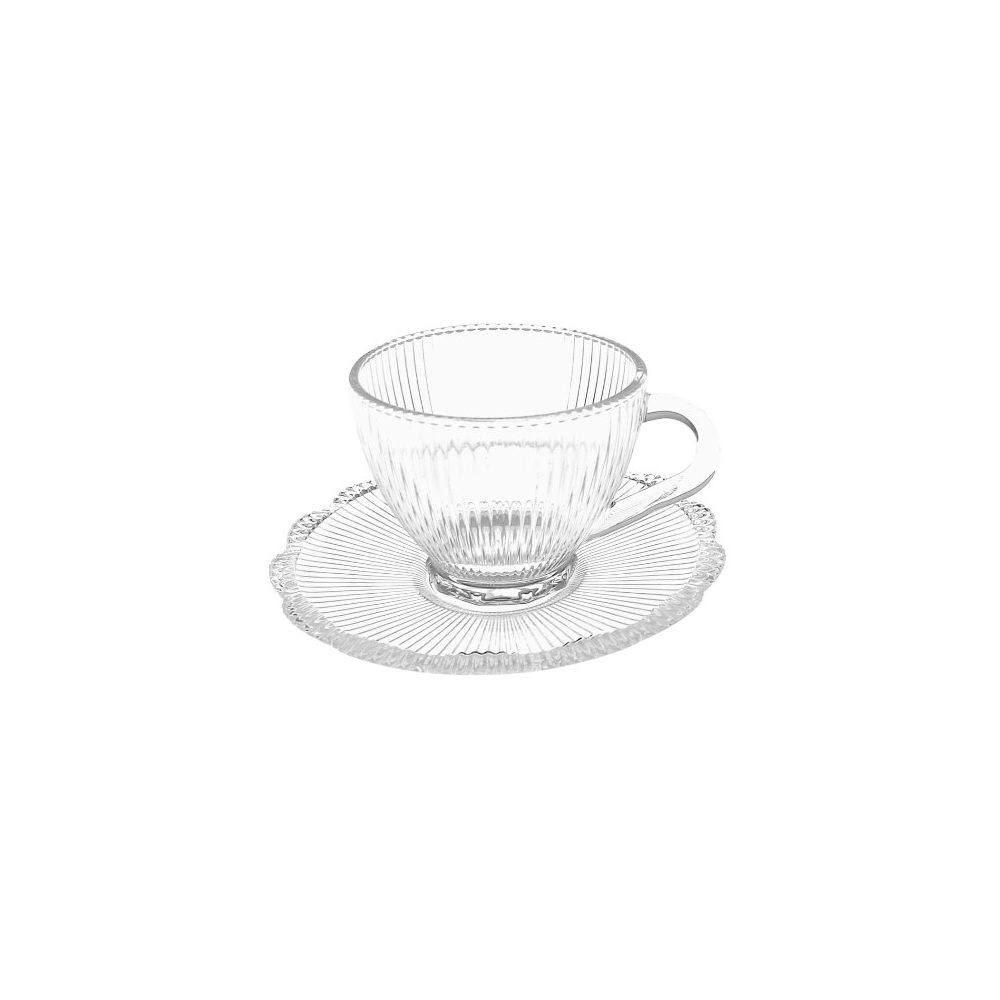 Ribbed Glass Tea Cup & Saucer Set