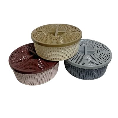 Round vented plastic fruit basket with lid
