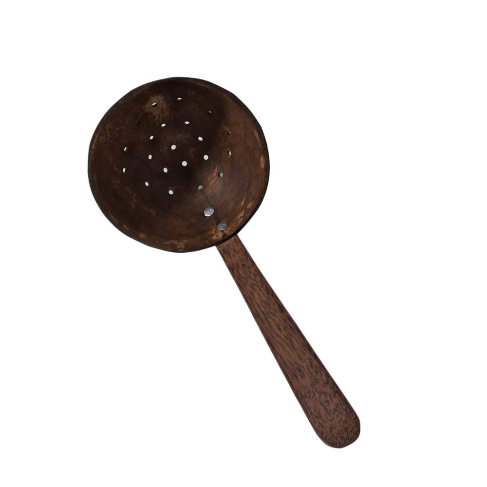 Coconut shell slotted spoon