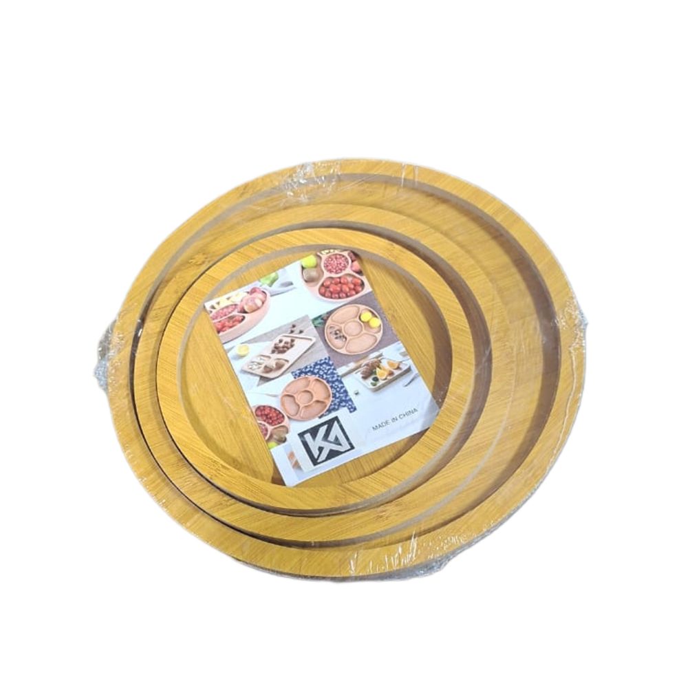 Round Wooden Serving Tray Set, 3 Pieces