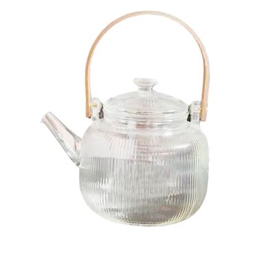 Ribbed Glass Teapot with Cane Handle