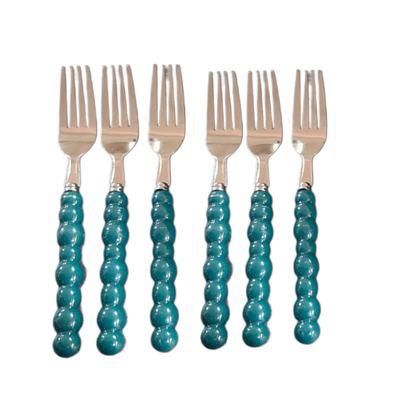 Beaded handle dessert forks, 6 pieces