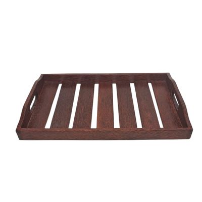 Slatted Wooden Serving Tray with Handles