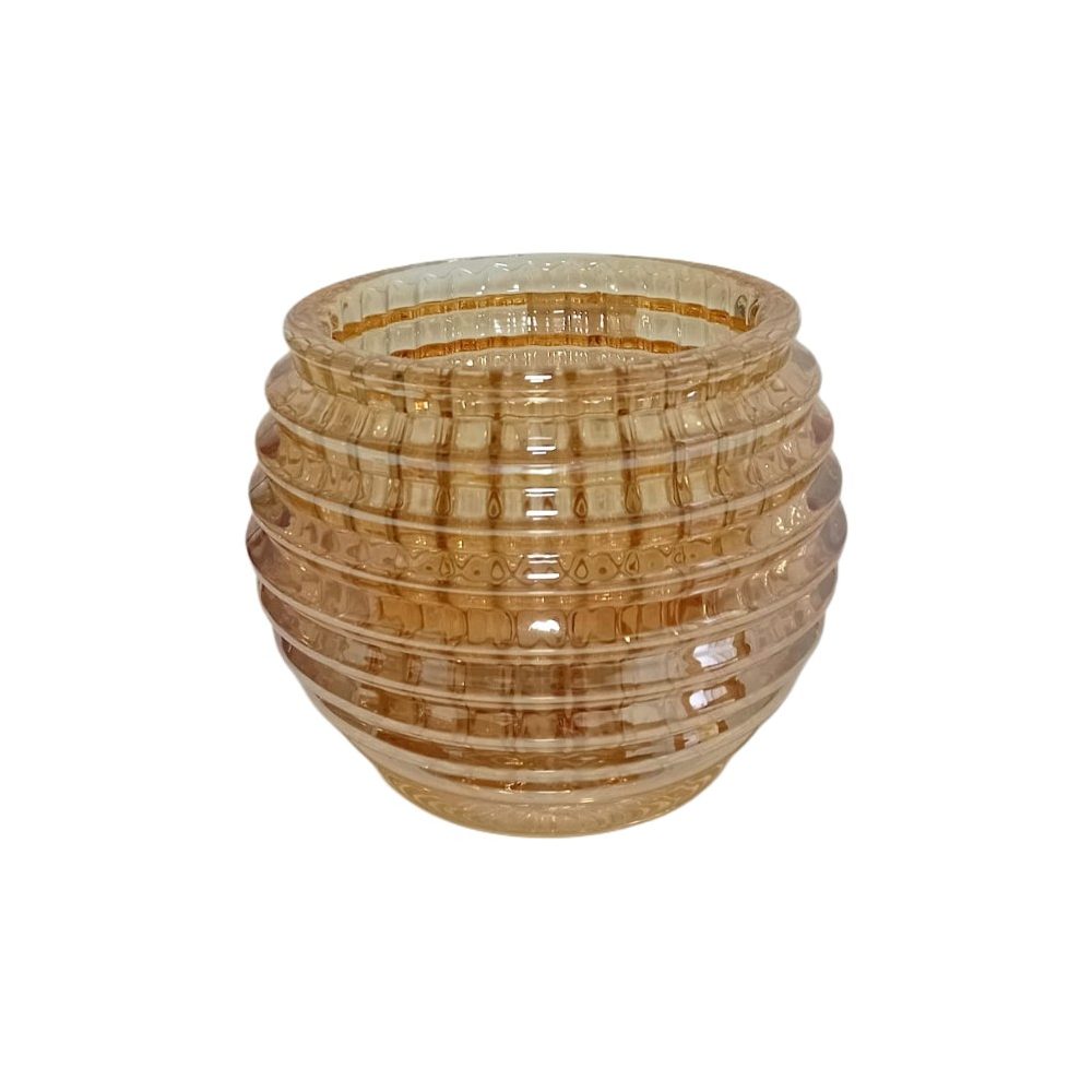 Gold Ribbed Round Glass Vase