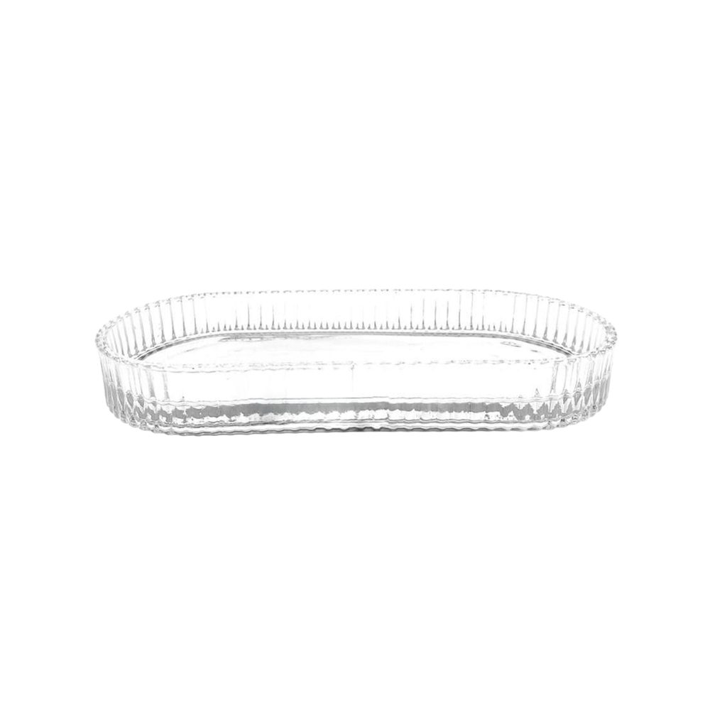 Oval ribbed glass serving dish