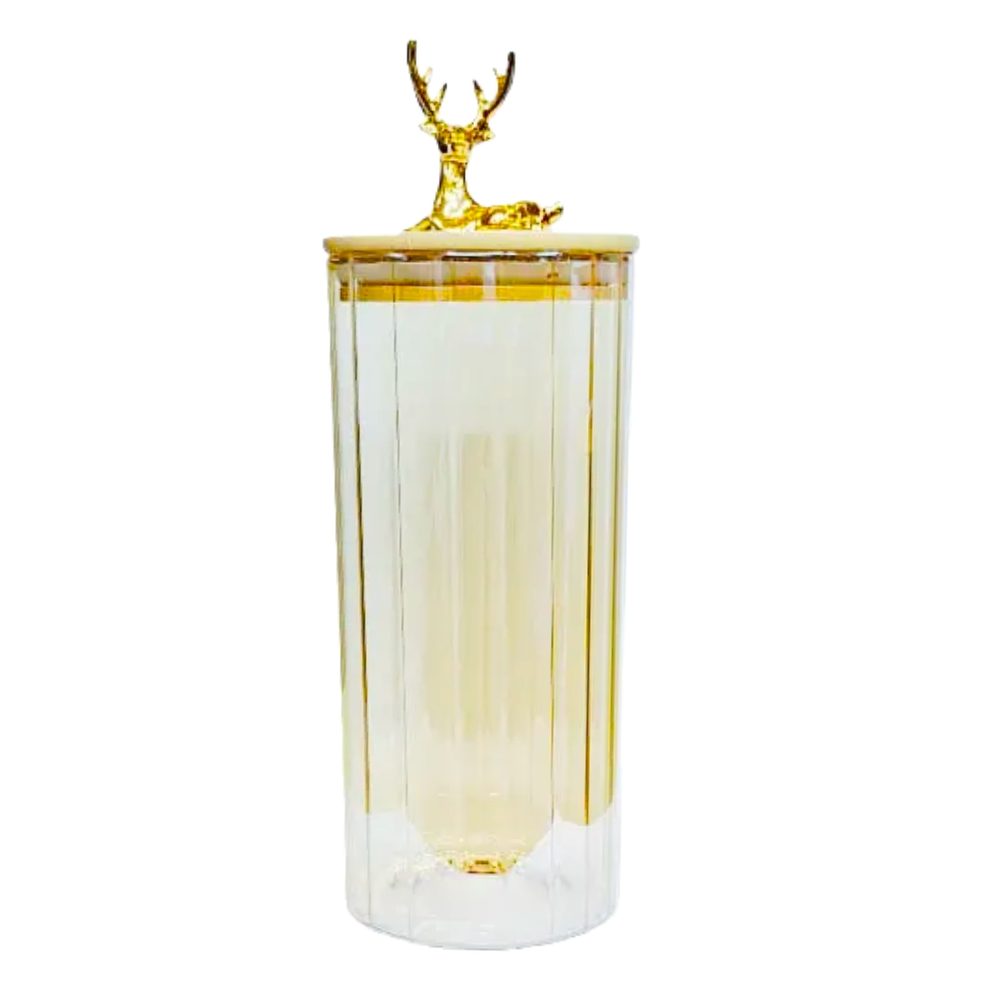 Glass storage jar with deer lid