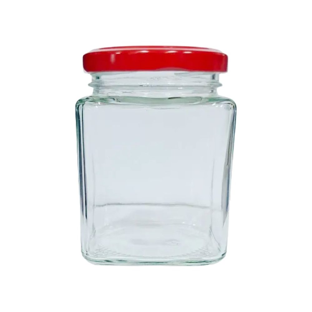 210ml Square Glass Jar with Red Lid