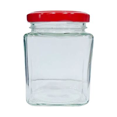 210ml Square Glass Jar with Red Lid