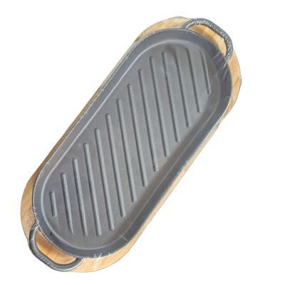 Oval Sizzling Plate with Wooden Base