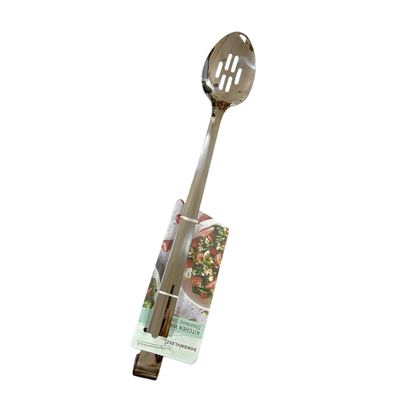 Long stainless steel slotted serving spoon