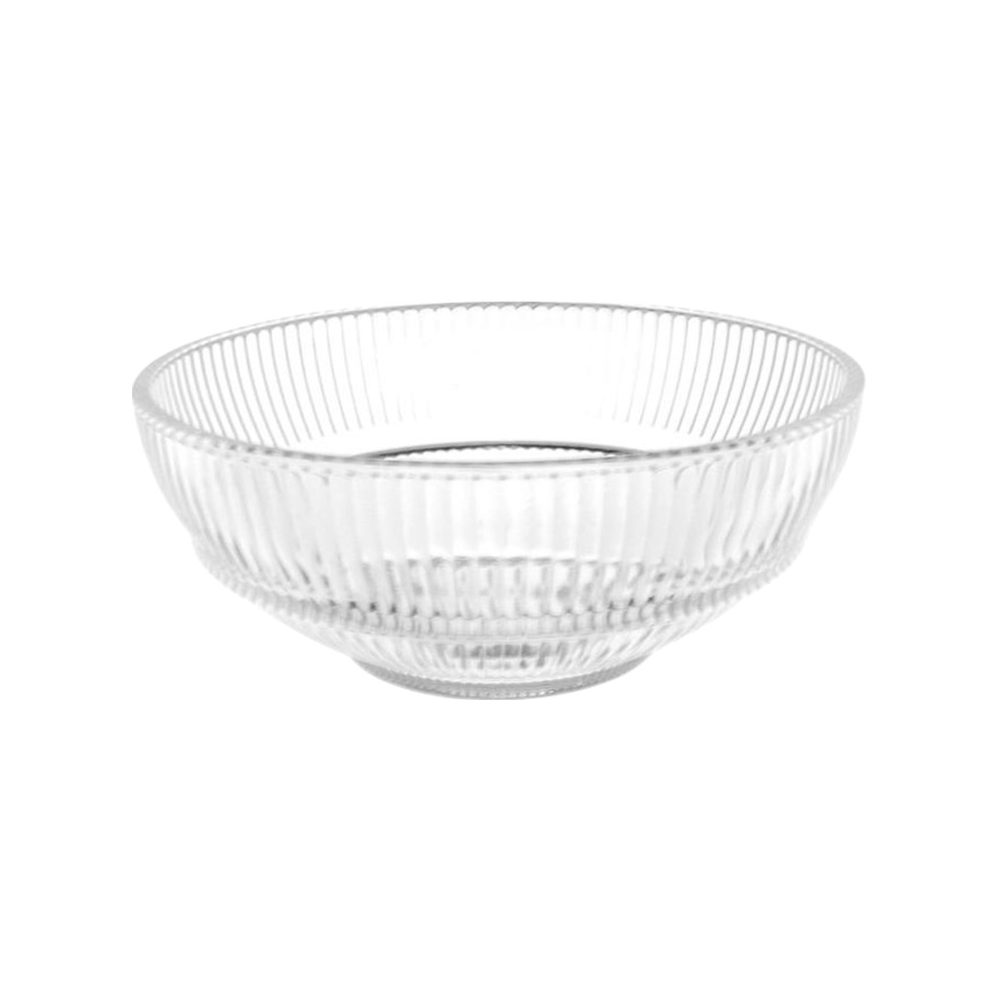 Ribbed clear glass serving bowl