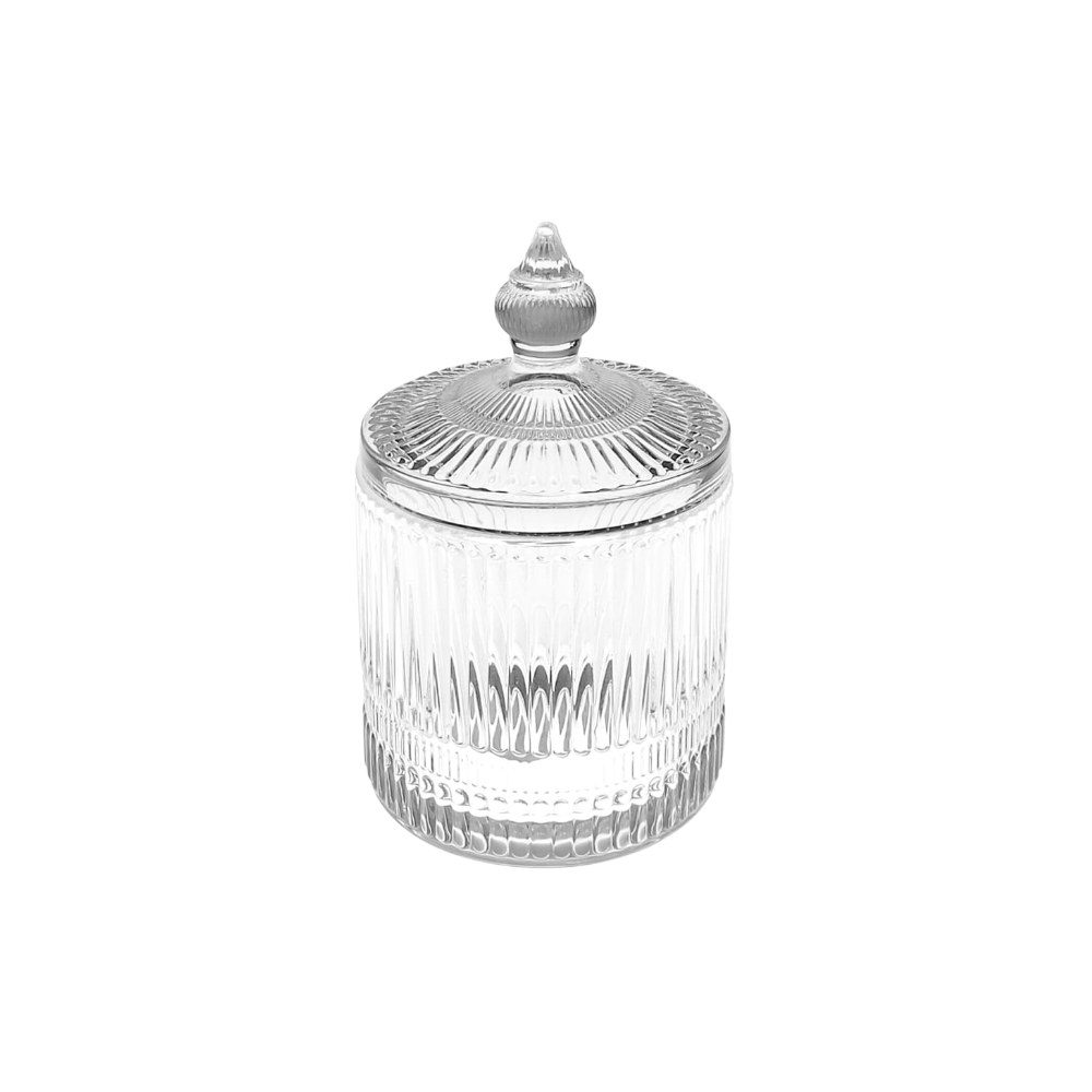 Ribbed glass candy jar with lid