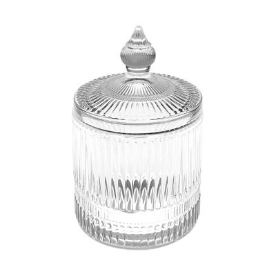 Ribbed glass candy jar with lid
