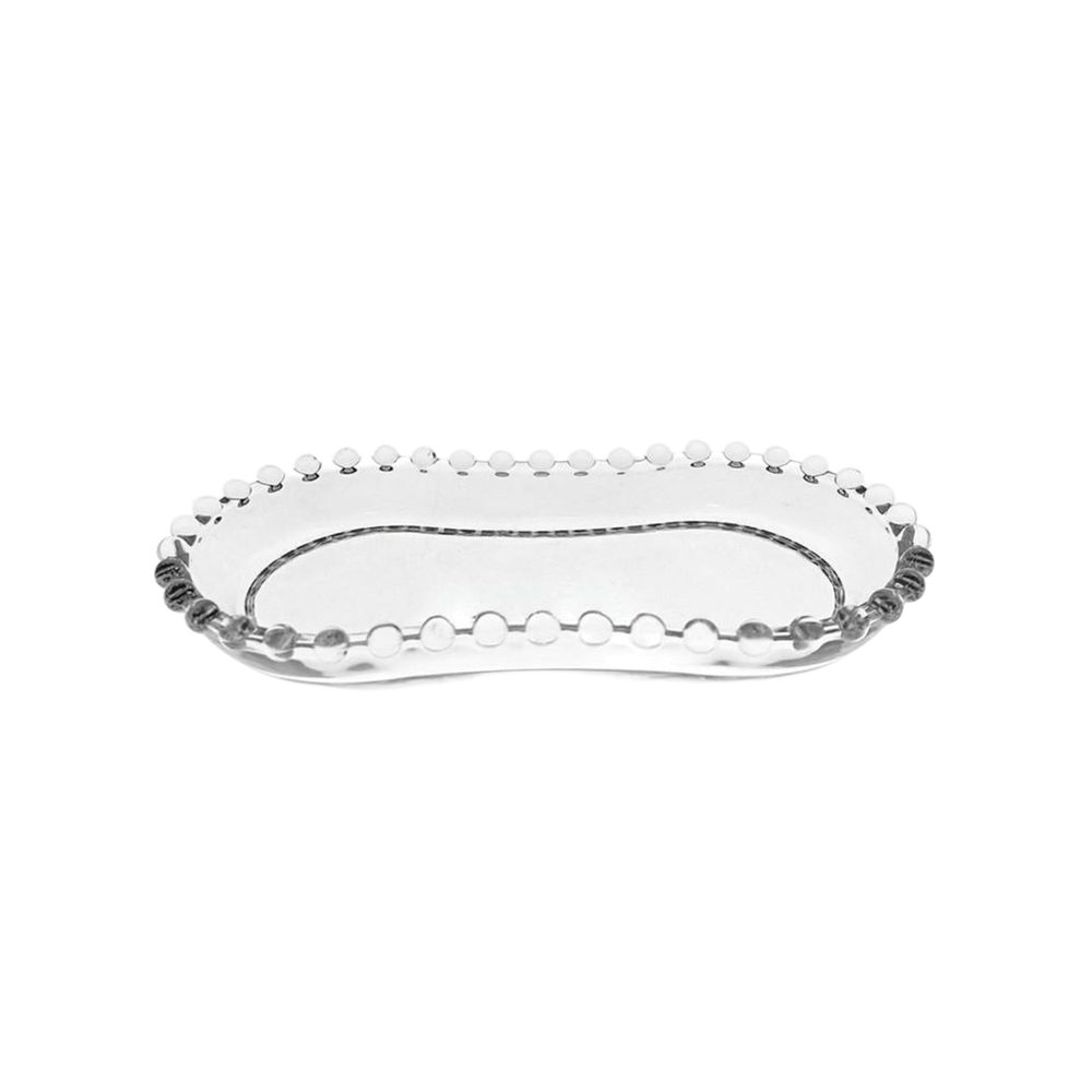 Beaded oval glass serving dish