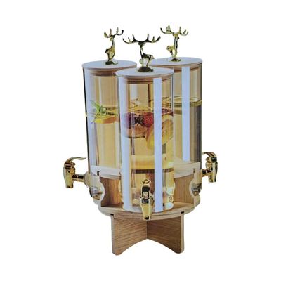 Triple juice dispenser with wooden stand