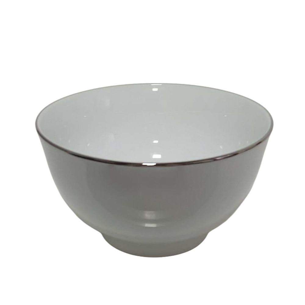 White Porcelain Finger Bowl, Silver Rim